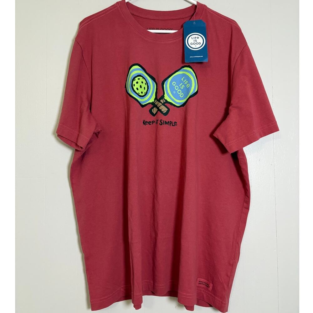 Life Is Good Men's XL Keep It Simple Pickleball Paddle Red Crusher Tee BNWT